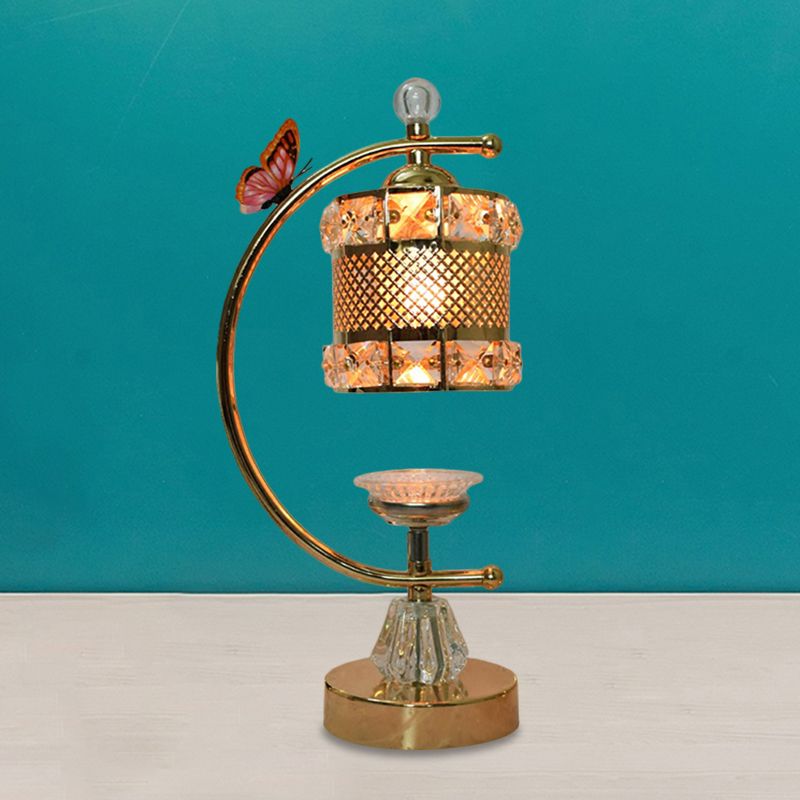 Cube / Fleur Shape Table Lampe modernisme incrusté de cristal 1 tête de chevet en or avec un bras incurvé