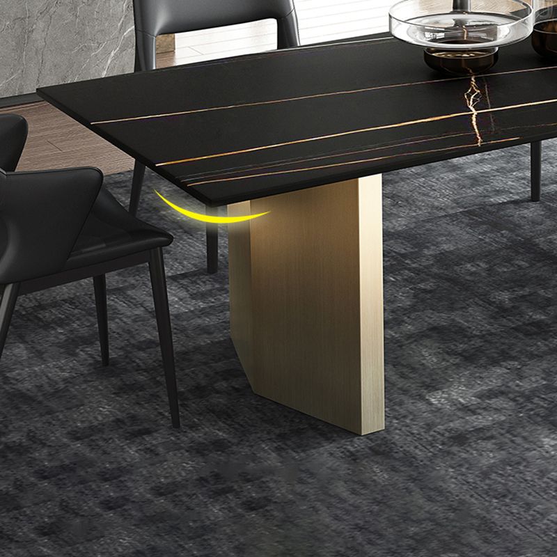 Metal Traditional Luxury Rectangle Table Black Sintered Stone Top Table for Dining Room