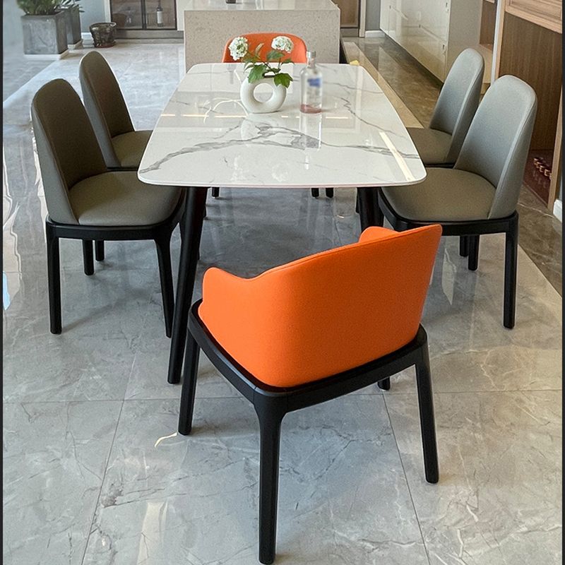 Stone Top Dining Table Modern Rectangle Table with 4 Wood Legs in Black