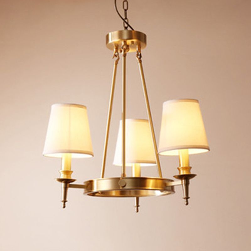 Gold Finish 3/6/8-Light Hanging Lamp Antiqued Fabric Cone Shade Chandelier Light Fixture