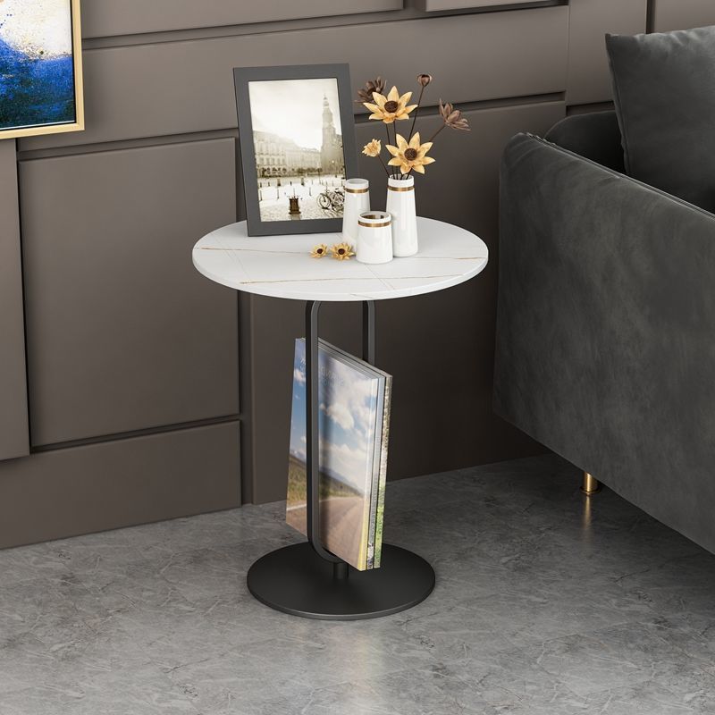 Modern Style Slate Top Metal Base White/black Round Side Table