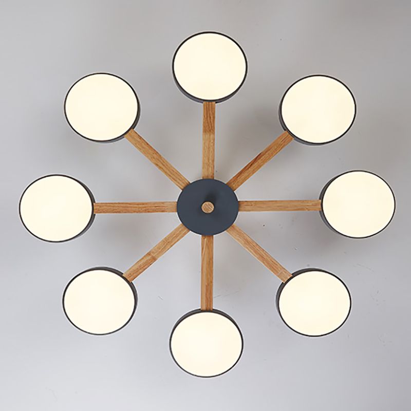 Nordic Round Ceiling Light Wood Multi Light LED Flush Mount Light for Living Room