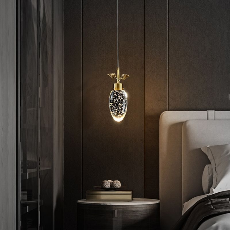 Crystal Block Mini Pendant Lighting Simplicity Brass LED Hanging Light for Bedroom