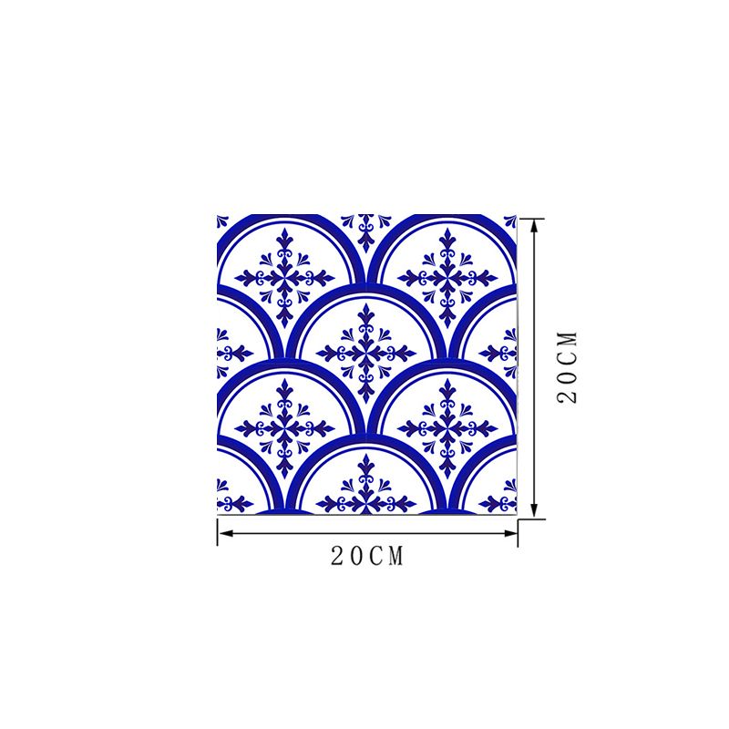 Floral Porcelain Tile Wallpaper Panels 18 Pcs Blue PVC Wall Decor, Easy to Remove, 7.8-sq ft