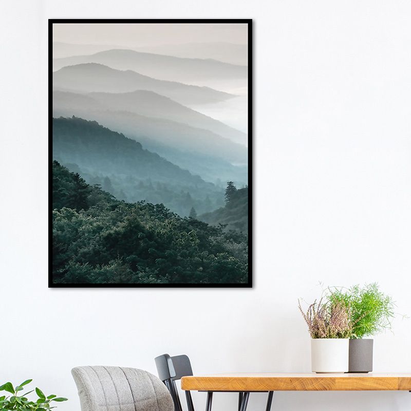 Dark Color Foggy Mountains Canvas Art Nature Landscape Modern Textured Wall Decor