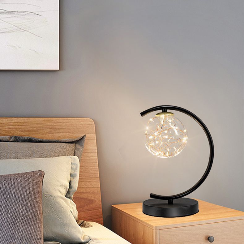 Ball Clear Glass Table Lamp Modern Starry LED Nightstand Light for Living Room