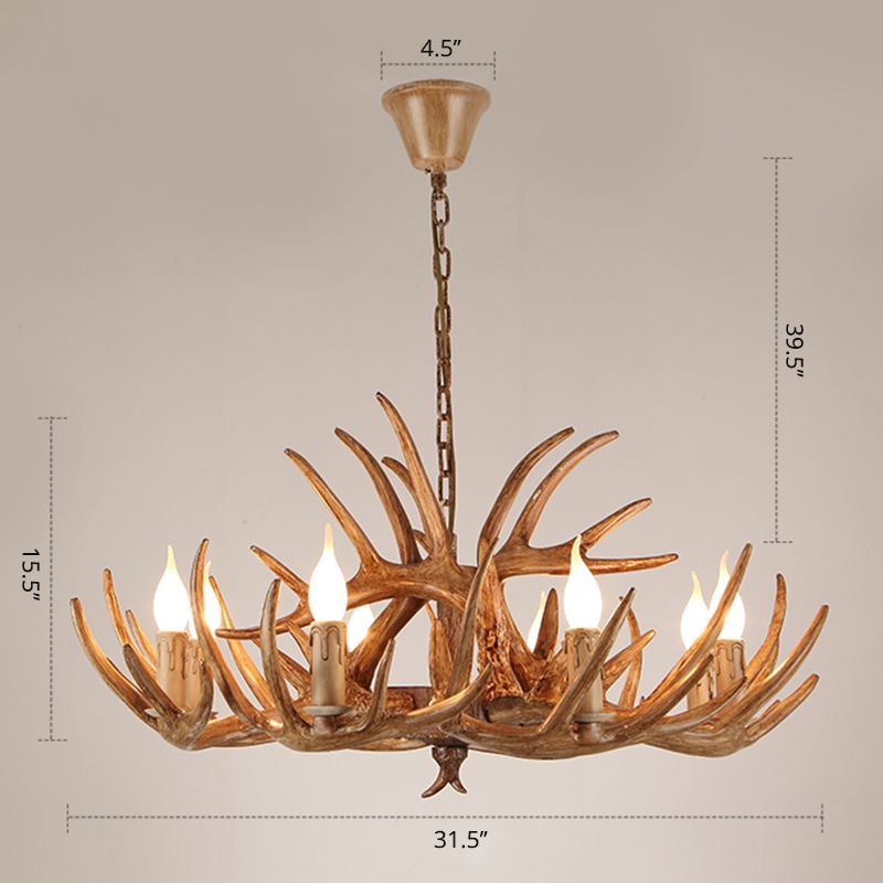 Suspension de bougie en résine Light Country Style Restaurant Chandelier avec Antler Deco