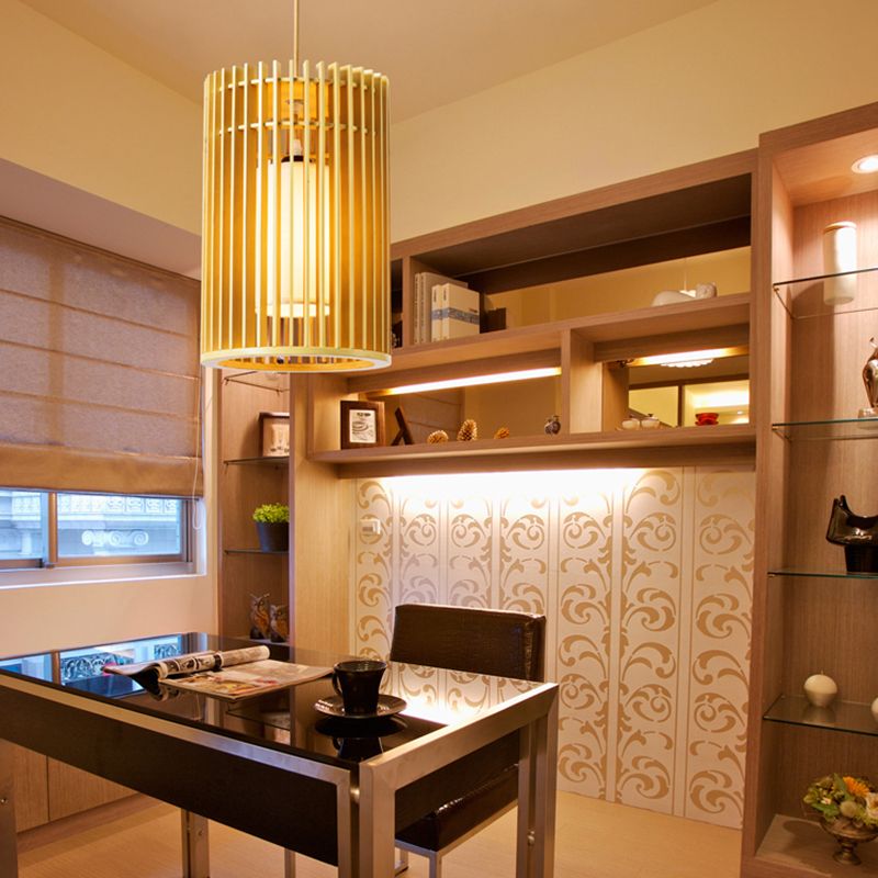 Modern Creative Creative Creative Light Legno Cilindrico lampada sospesa per gli spazi interni