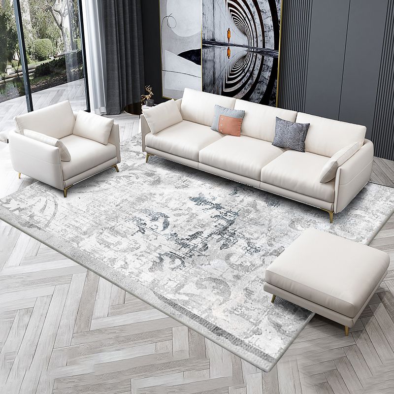 Alfombra moderna de la alfombra gris área de impresión geométrica alfombra de poliéster alfombra resistente a la mancha para decoración del hogar