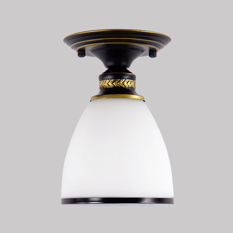 Conical Semi Flush Ceiling Light Traditional Glass Aisle Ceiling Fixture