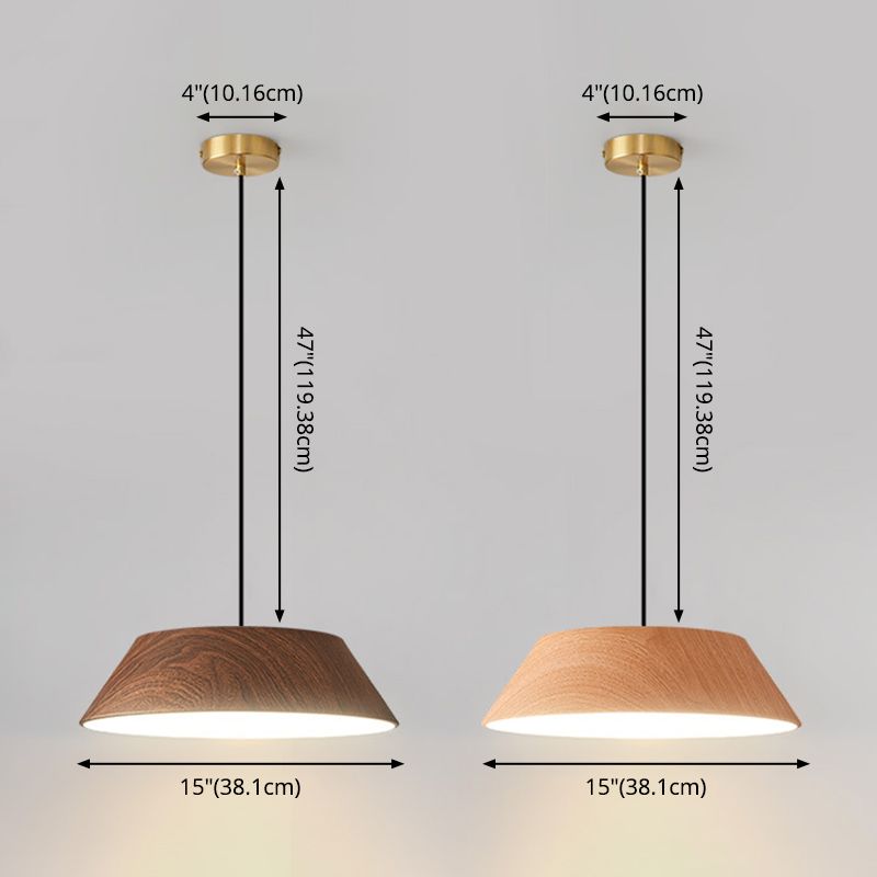 Wood Grain Tapered Hanging Lamp Nordic Metal LED Pendant Light with Acrylic Diffuser
