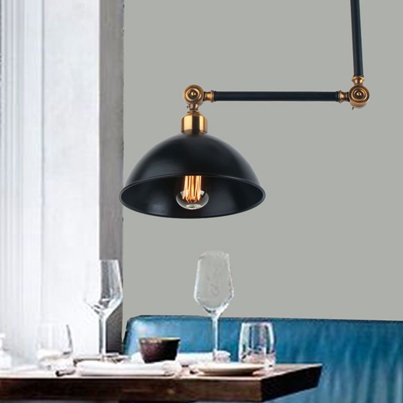 1 bulbe dôme plafonnier lampe en métal noir de style rétro avec un bras oscillant sur la table