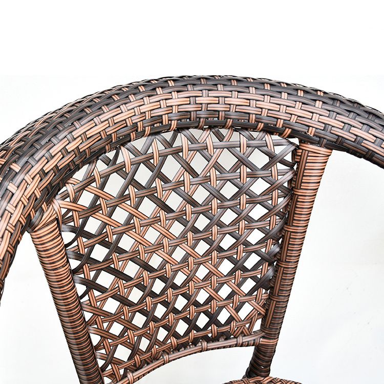 Tropical Brown Armed Chairs with Faux Rattan Open Back in Metel