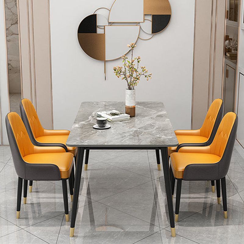 Slate and Metal Table Glam Style Rectangular Dining Table for Home Dining Room