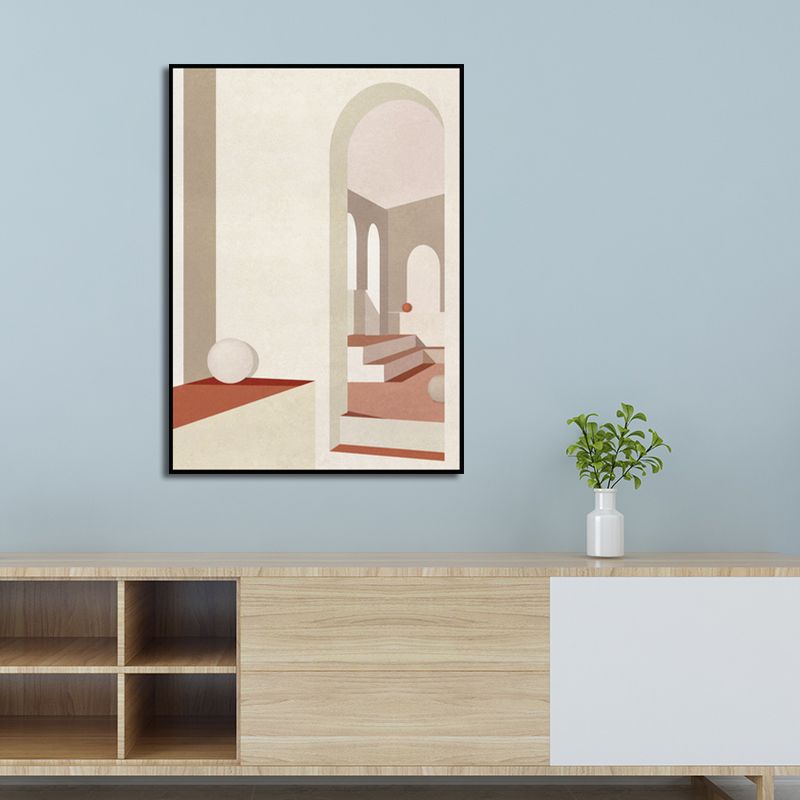Home Interior View Art Print Contemporary Textured Living Room Wrapped Canvas in Light Color
