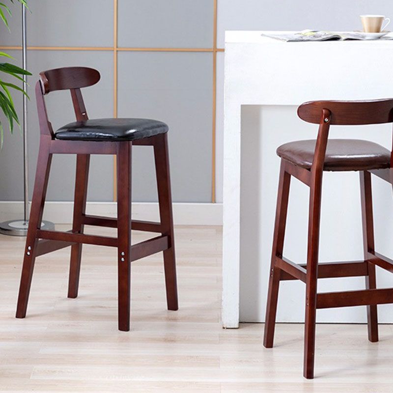 Scandinavian Upholstered Low Back Footrest Stool Matte Finish Rubberwood Barstool