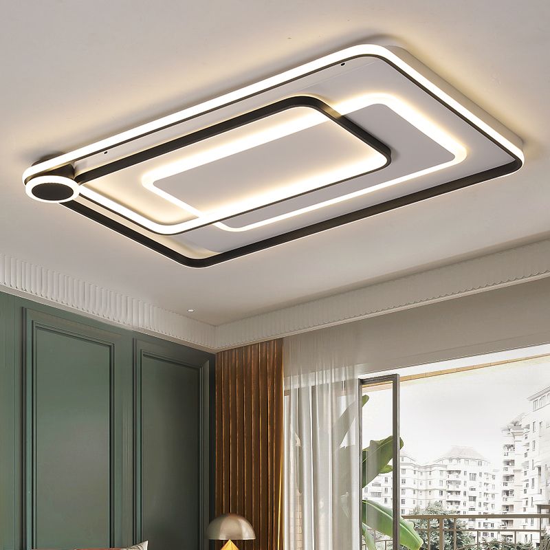 Rectangular Stacking Parlor Flush Light Acrylic Modern Stylish LED Ceiling Mounted Fixture in Black, Warm/White Light