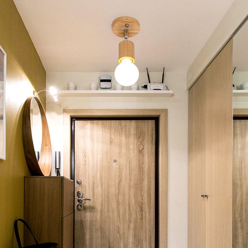 Contemporary Cylinder Flush Light Fixture Wood Flush Mount Lights in Brown