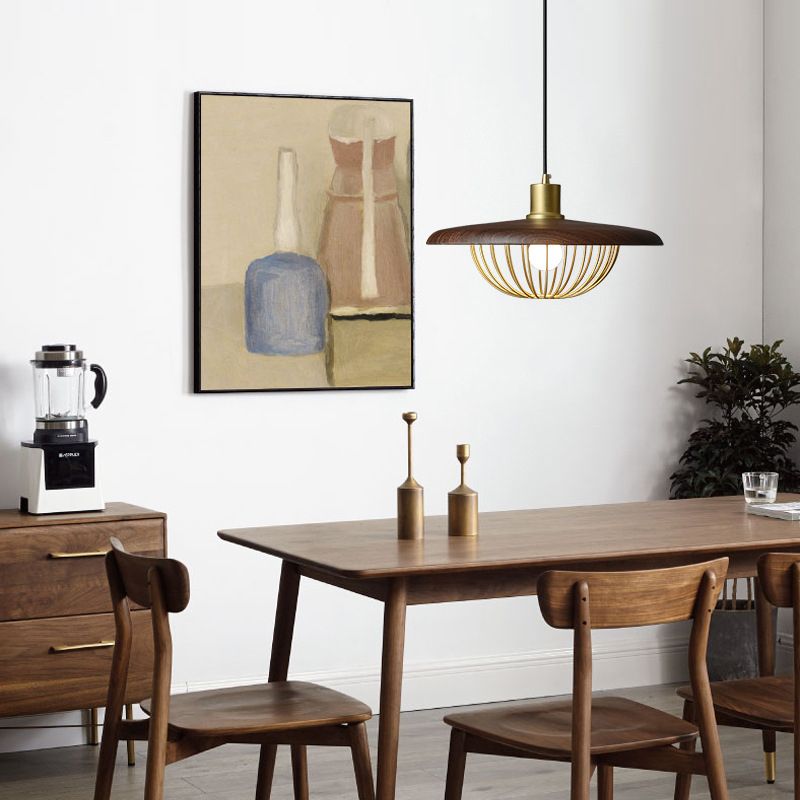 Wood Modern Pendant Light 1-Light Hanging Ceiling Light for Dining Room