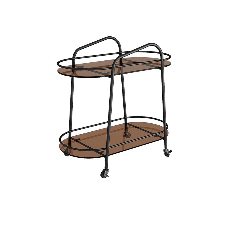 Modernistic Side Table Glass with Storage Oval Double Tier Living Room