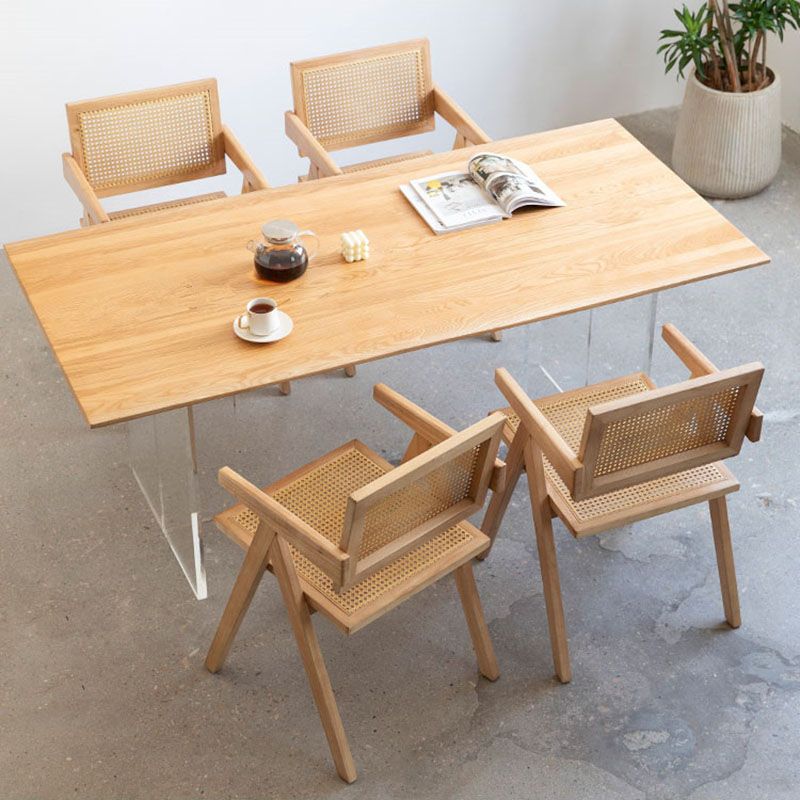 Solid Wood Top Dining Table Contemporary Table with Sled Base