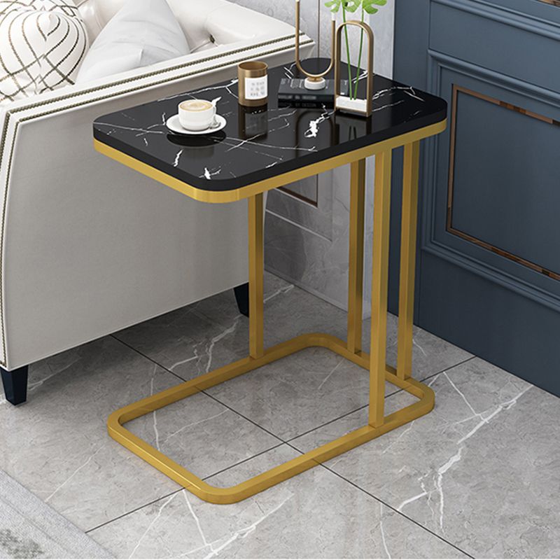 Modern Style Gold/black Metal Base Black/white Slate Top Rectangular Side Table
