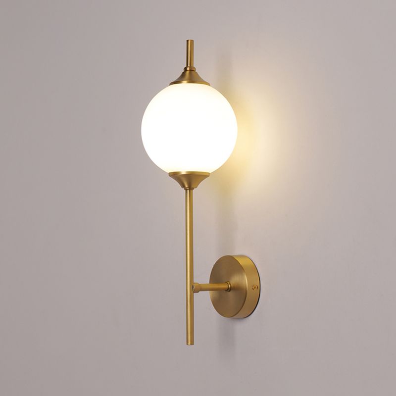 White Glass Geometric Wall Lighting Postmodern Brass Finish Wall Sconce for Living Room