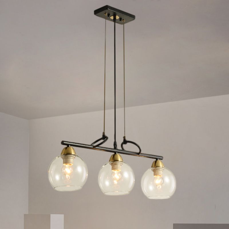Contemporary Global Hanging Chandelier Clear/Prismatic Glass 3/4 Bulbs Dining Hall Pendant Light Kit in Black