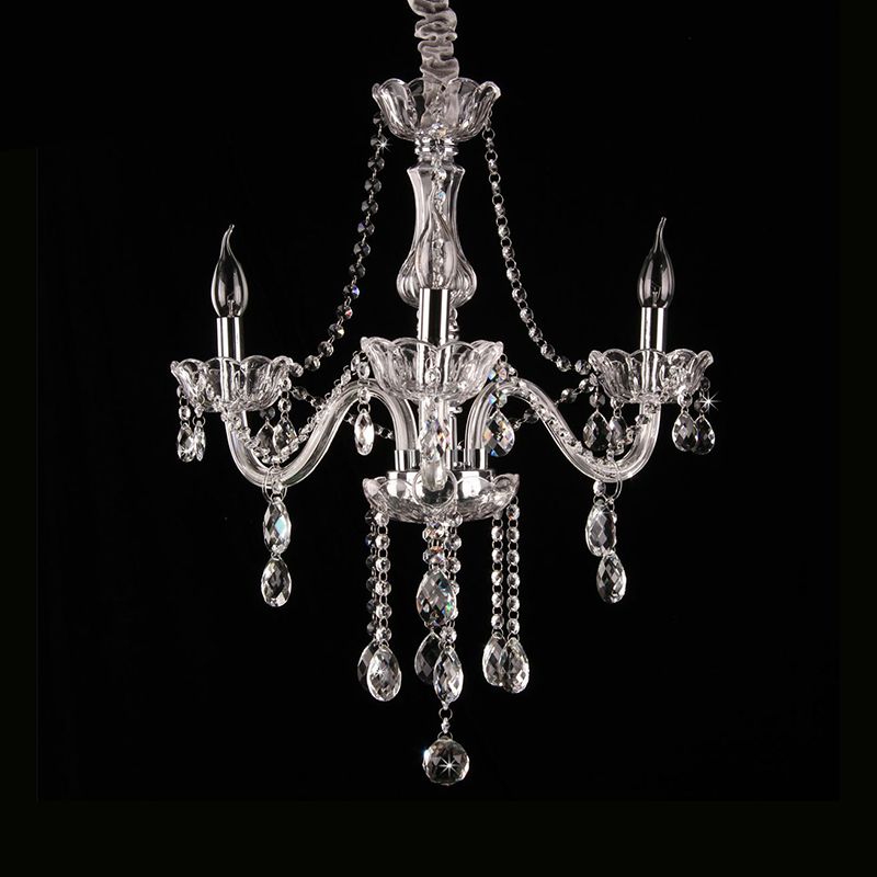 Victorian Style Candle Chandelier 3-Head Clear Glass Hanging Light with Crystal Strand