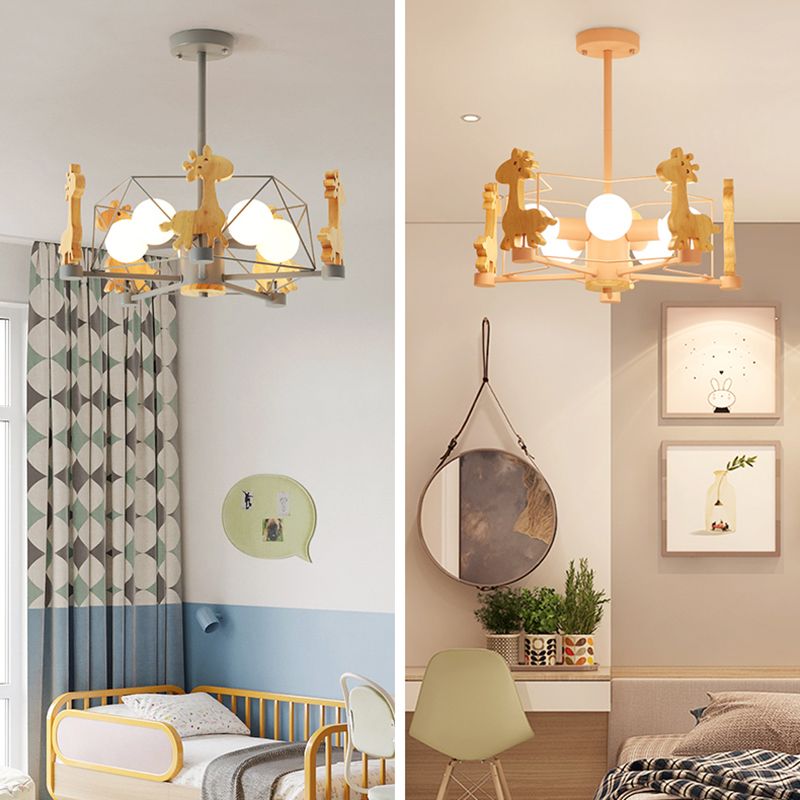 5-Light Spherical Branch Hanging Pendant Modern Macaron Style Metal Hanging Lighting