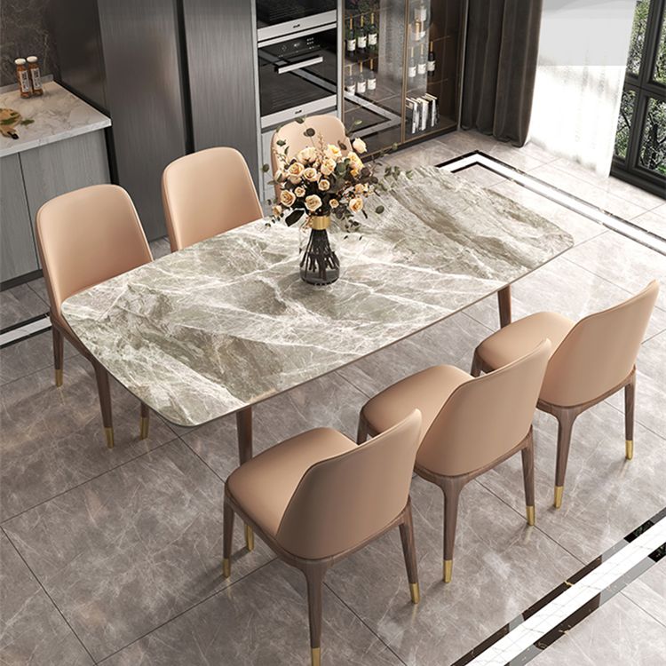 Modern Rectangle Dining Table Sintered Stone Top Ash Base Table with 4 Legs
