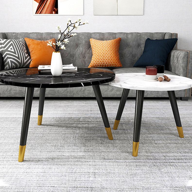 Contemporary Round Coffee Table with 3 Metal Legs and Wooden Top