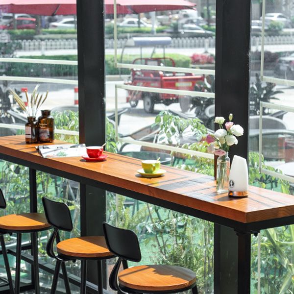 Industrial Rectangle Bar Dining Table Metal and Solid Wood Bar Height Table