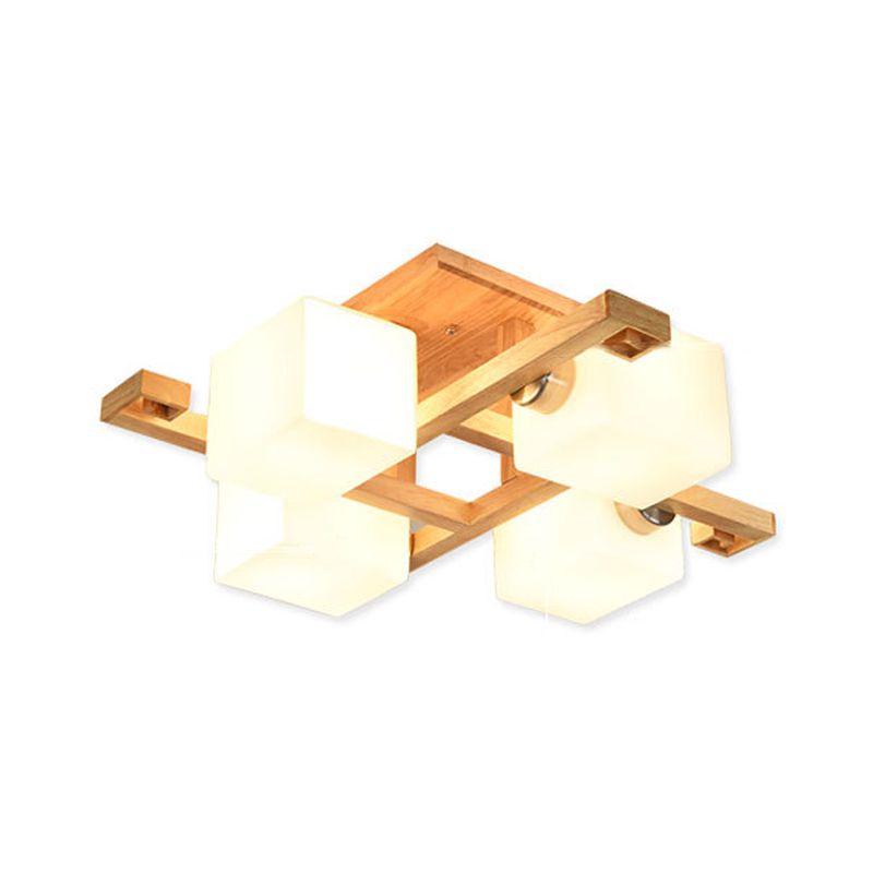 Wood Geometric Flush Mount Lights Contemporary Style Multi Lights Flush Ceiling Light