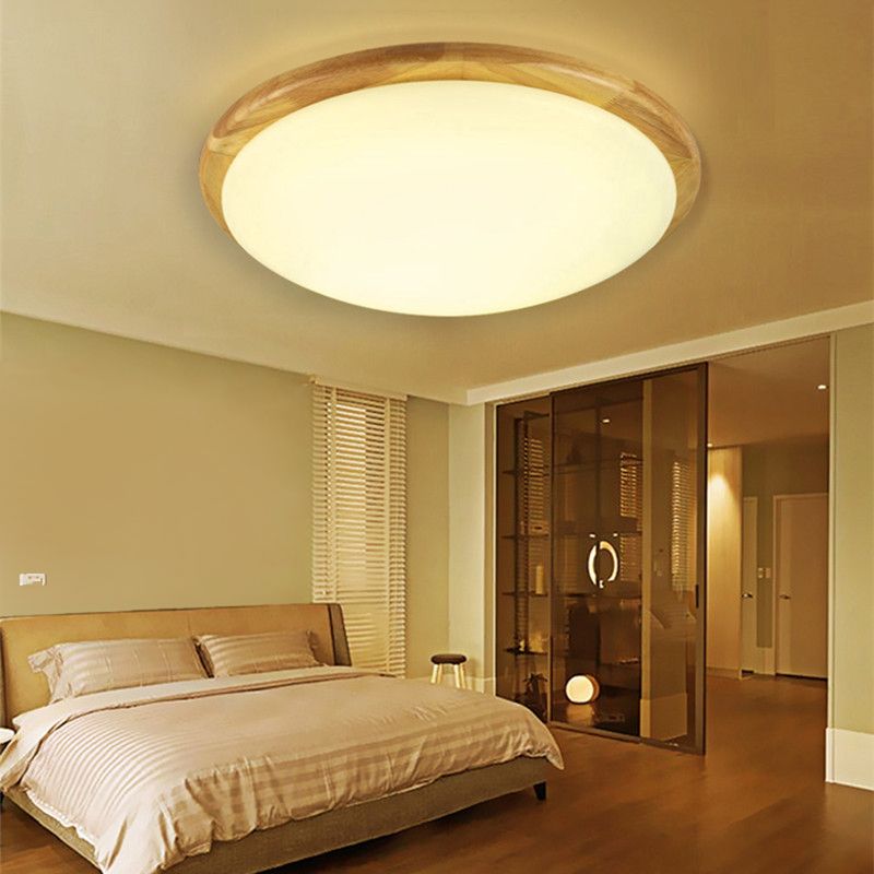 Drum Wood Flush Mount Ceiling Light Fixtures Modern Style 1-Light Flush Ceiling Lamps
