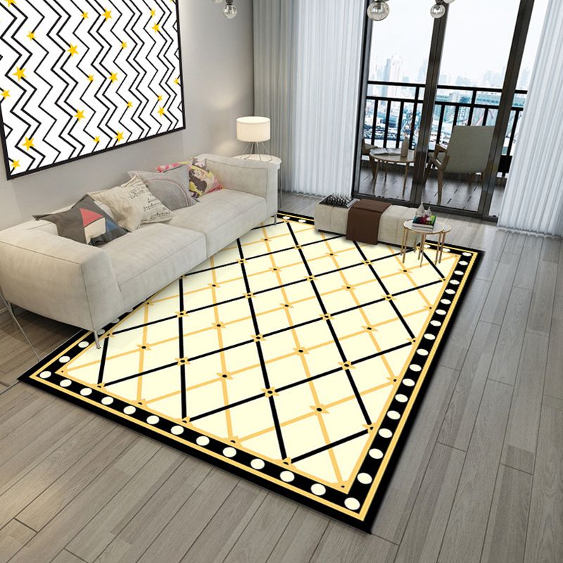 Minimalist Modern Rug Multicolor Geometric Trellis Print Carpet Anti-Slip Machine Washable Pet Friendly Rug for Room