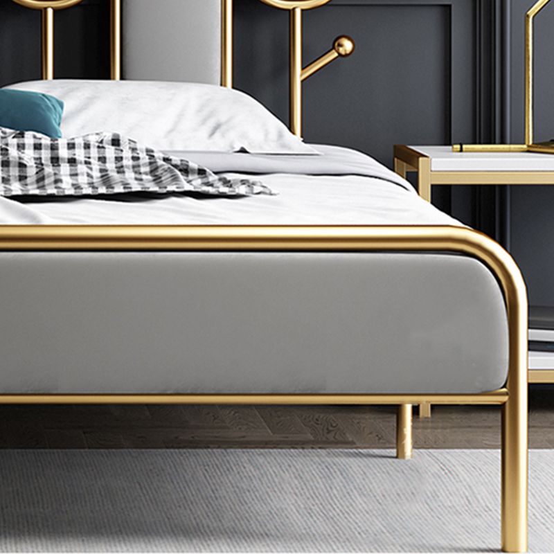 Upholstered Standard Bed Iron Bed Frame with Headboard and Metal Legs