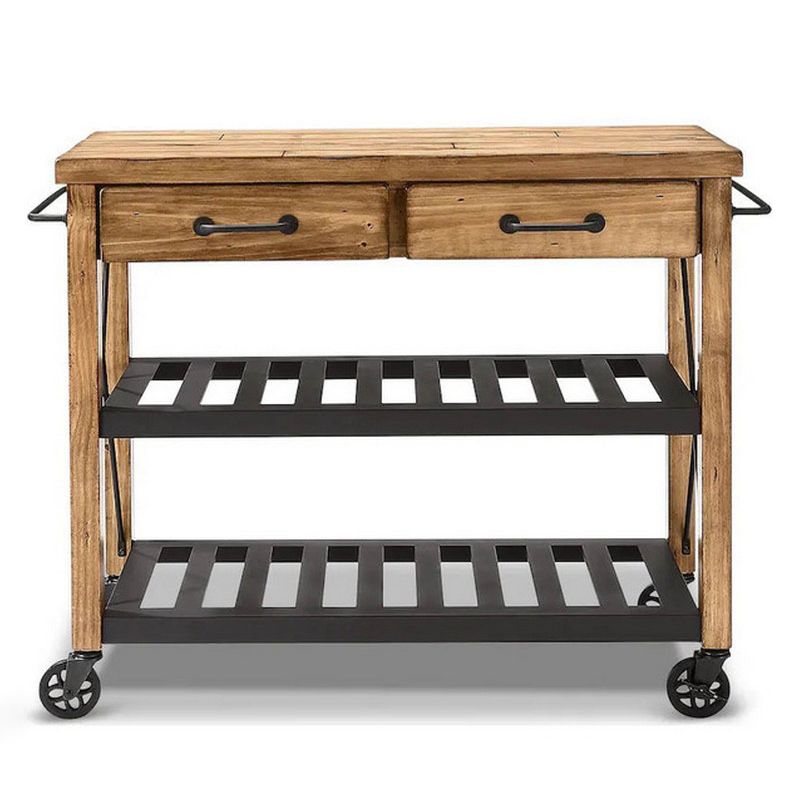 Contemporary Wood Kitchen Island Cart Rolling Kitchen Cart with Open Storage