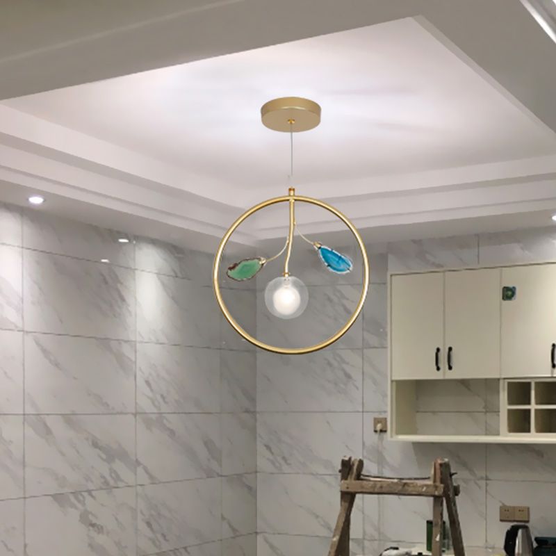 Cage Pendant Ceiling Light Modernist Metal 1 Bulb LED Gold Suspended Lighting for Foyer
