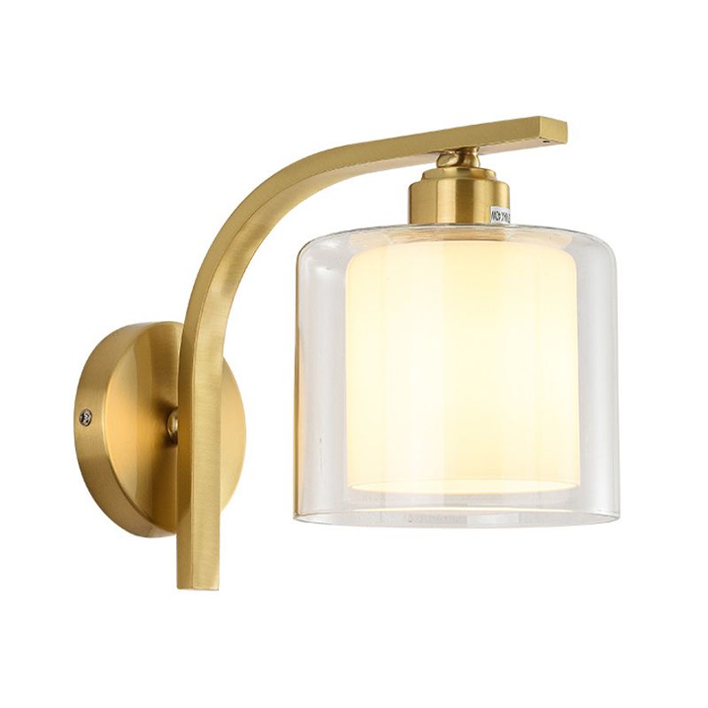 Modern Style Cylinder Shape Wall Light Glass 1 Light Sconces in Gold for Bedroom