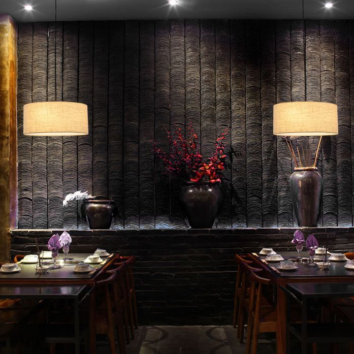 Lampada sospesa in tessuto in tessuto tamburo Modern Minimalist 1 Luce a sospensione Luce per camera da letto