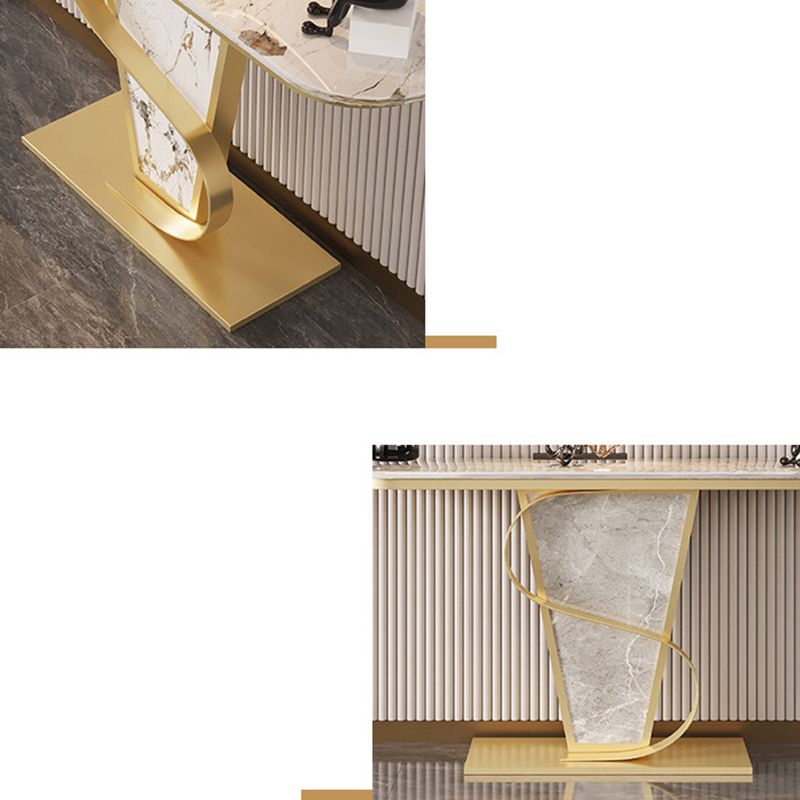 Glam Stone Console Sofa Table Half Moon Metal End Table for Hall