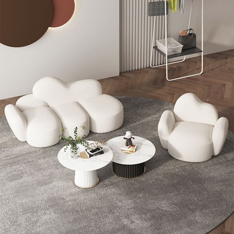 Scandinavian 29.92" Wide Wool Wood Frame Sofa in White For Living Room