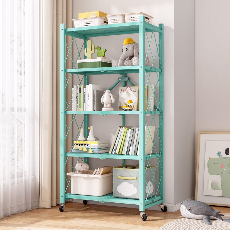 Nordic Foldable Metal Storage Bookshelf Rectangle Movable Open Bookcase