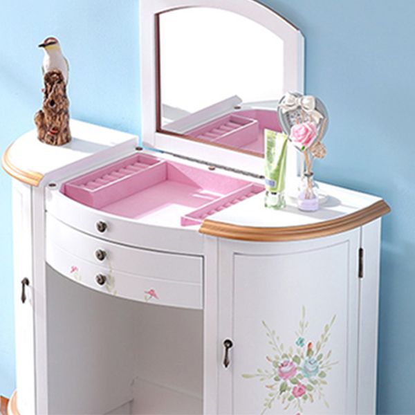 Victorian 1- Drawers Vanity Set with Stool and Mirror Dressing Table