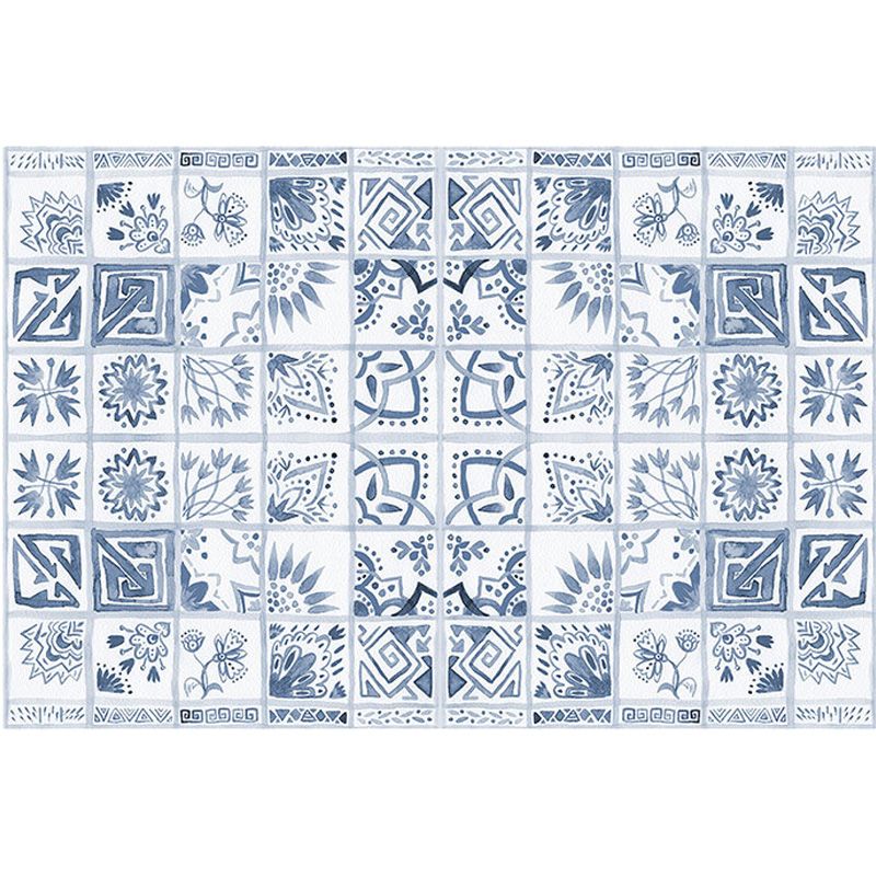 Moroccan Azulejo Pattern Rug Multicolor Polyester Rug Washable Pet Friendly Non-Slip Area Rug for Living Room