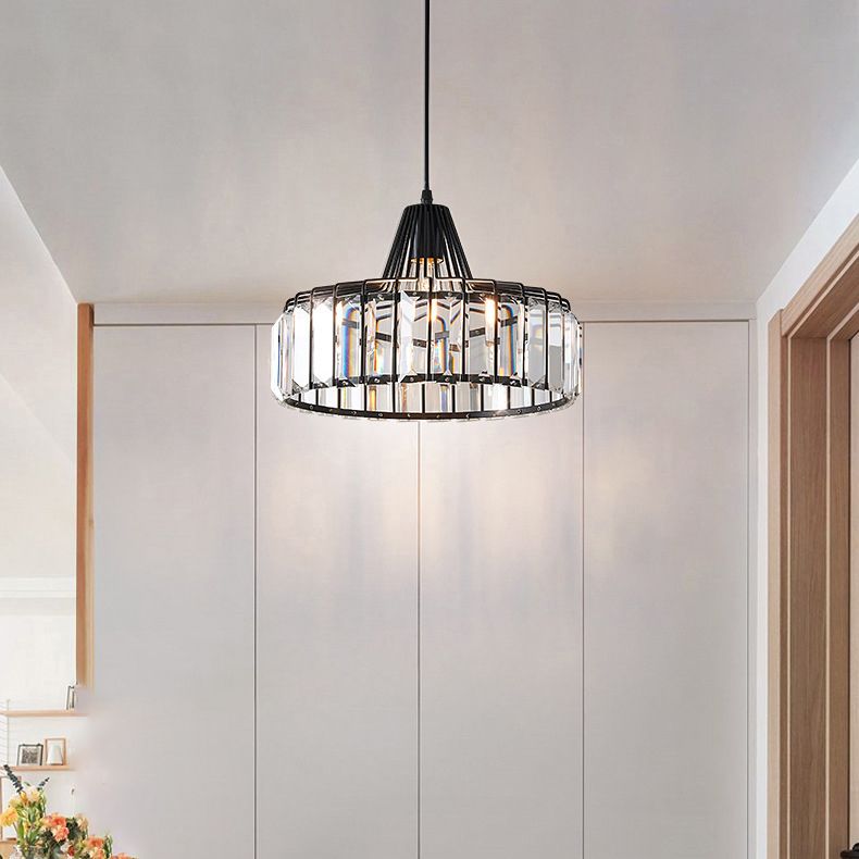 Crystal Luxury Pendant Light Modern Style Iron Cage Shaped Hanging Light for Living Room