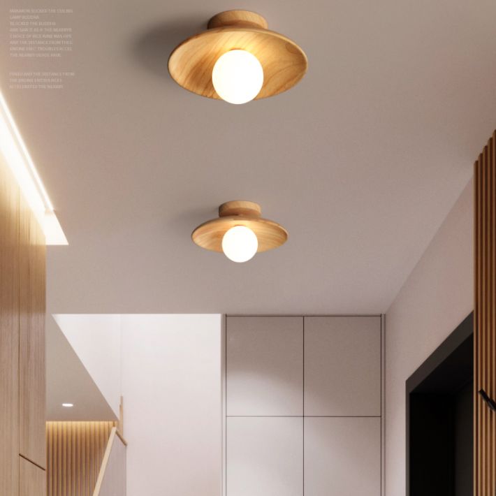 Plafoniera contemporanea da incasso circolare in legno a 1 luce LED