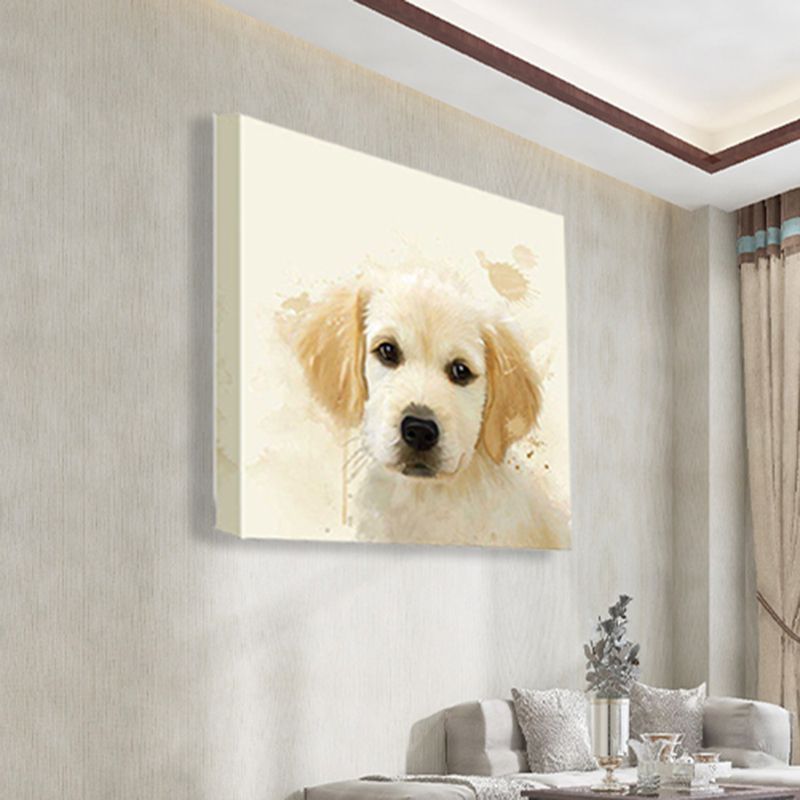 Kawaii Puppy Dog Wall Decor for Kids Bedroom Animal Painting Canvas Art in Yellow