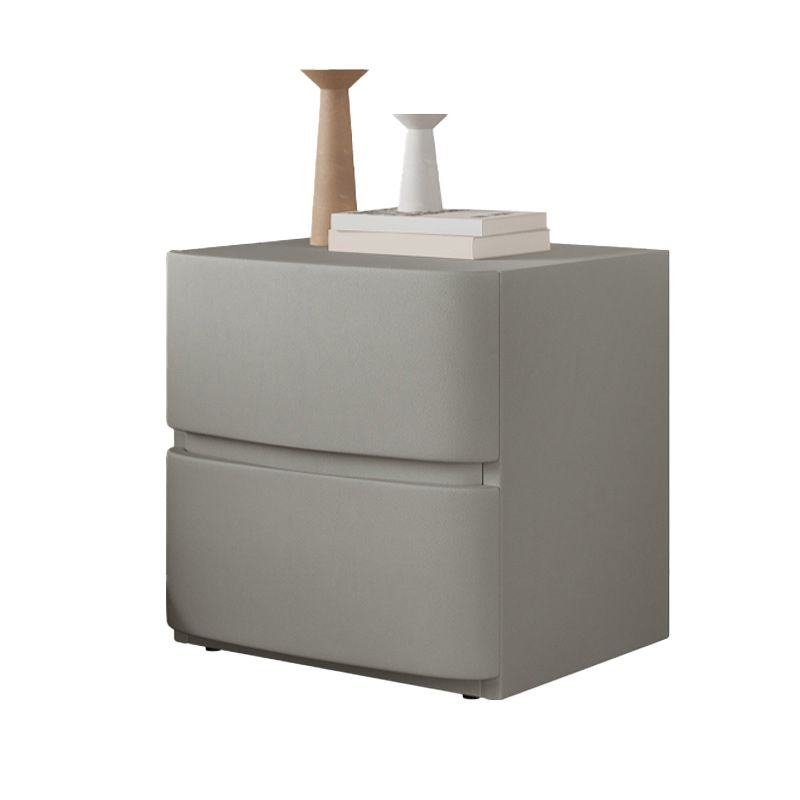 18" Tall 2- Drawer Wood Nightstand Contemporary Leather Bedside Cabinet